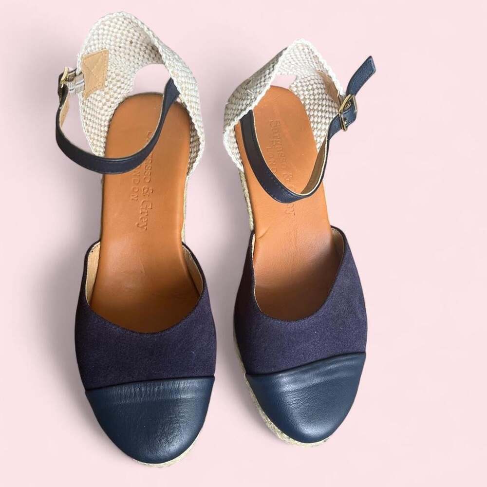 Sargasso & Grey Navy Blue Woven Wedge Mary Jane Espadrilles EU 39 Summer Beach